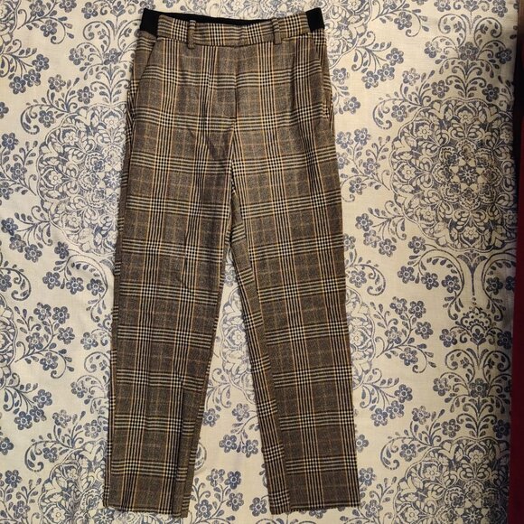 H&M Brown checkered Trousers Pants Size 4 - Picture 2 of 6